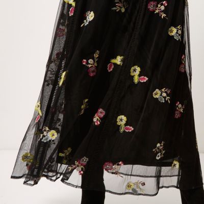 Black floral embroidered maxi dress